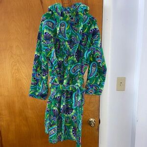 Vera Bradley Emerald Paisley Print Fleece Hooded Bathrobe